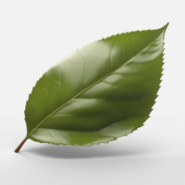 PSD a green leaf with a white background and the word quot e quot on it