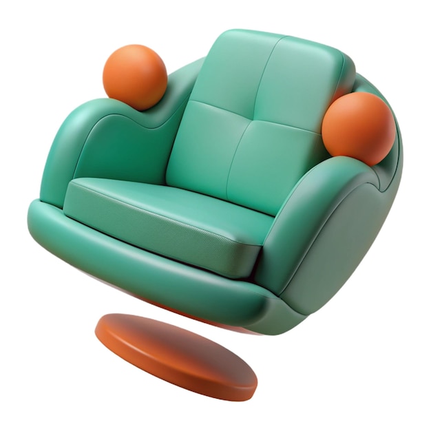 a green leather couch with a man sitting in the middle of it