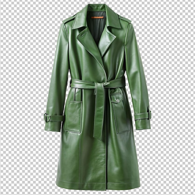 PSD green leather trench coat for women