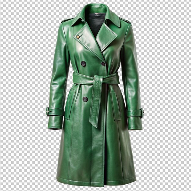 PSD green leather trench coat for women