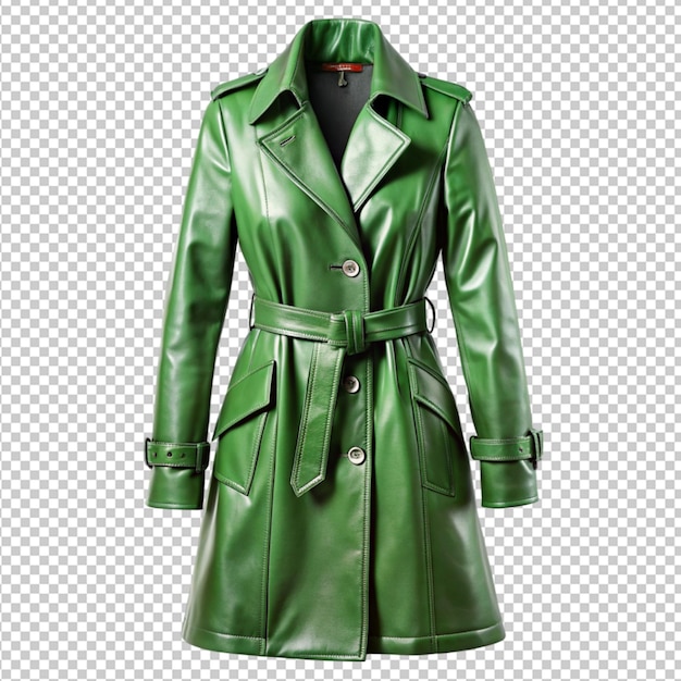 PSD green leather trench coat for women