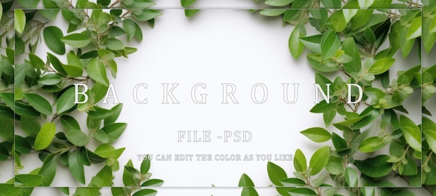 PSD green leaves border on white background