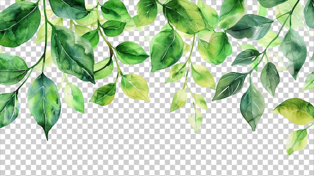 PSD green leaves and branches of a plant on a transparent background