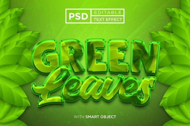 PSD green leaves editable text effect nature background