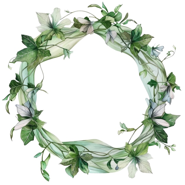 Green leaves and pink flowers weave into a delicate wreath decoration AIG56