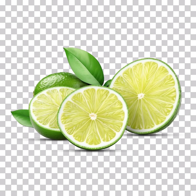 Green lemon slices isolated on transparent background