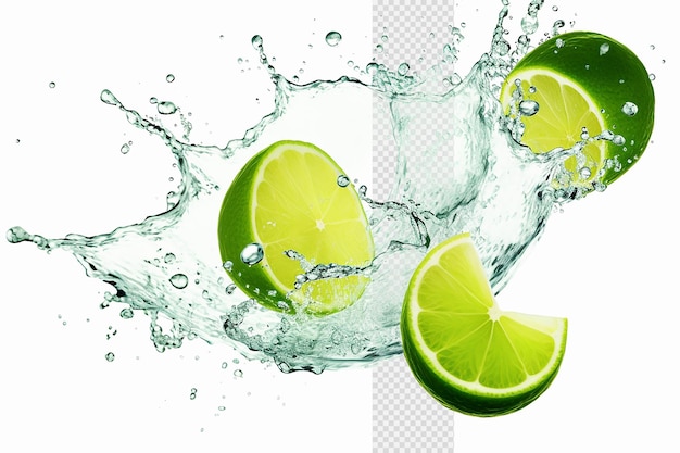 Green Lemon and Water Splash Transparent background