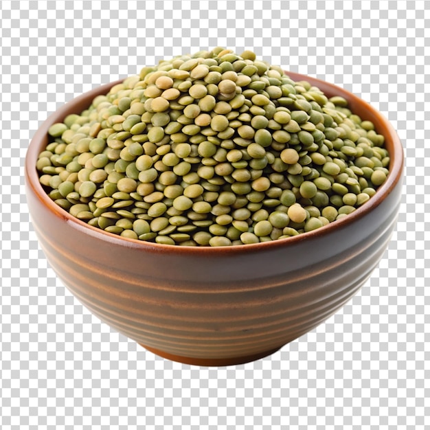 PSD green lentil in white bowl isolated on white background