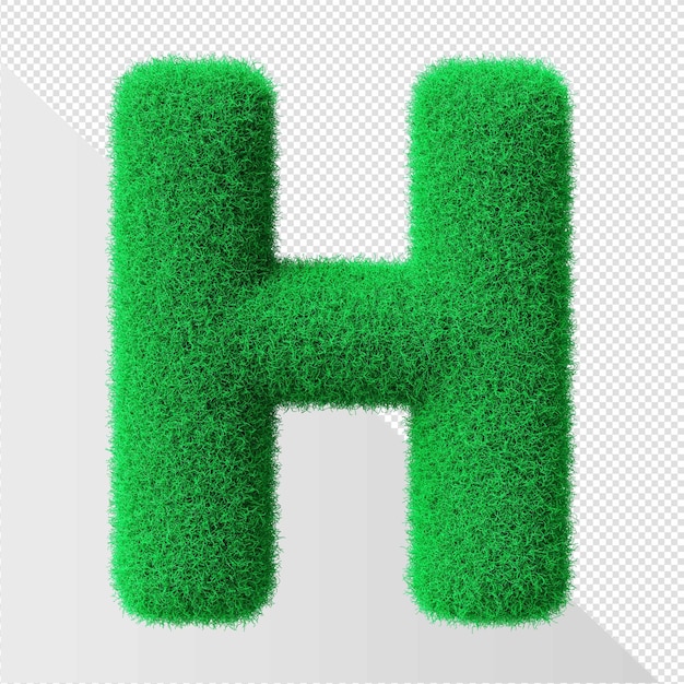 Green letter h with grass on a white background