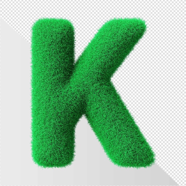 Green letter k with grass on a transparent background