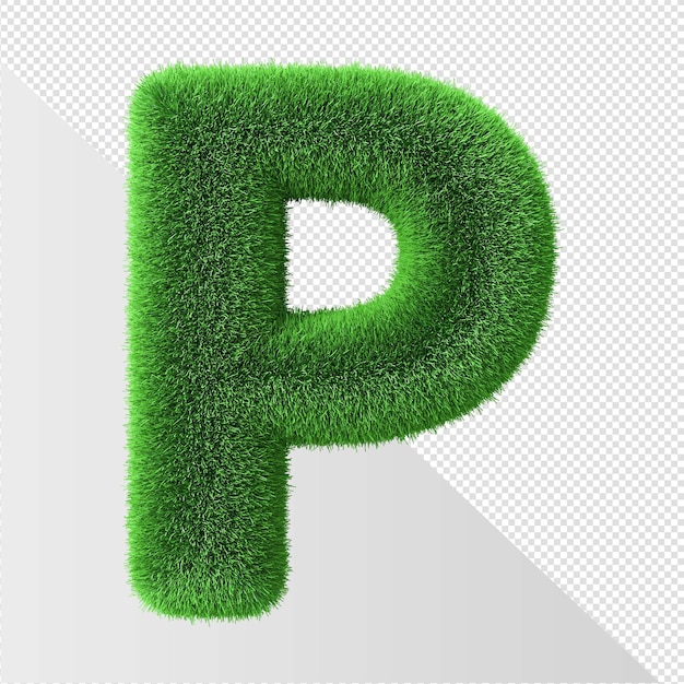 Green letter p with grass on a transparent background.