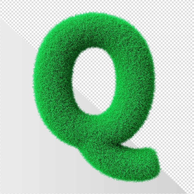 Green letter q with grass on a transparent background