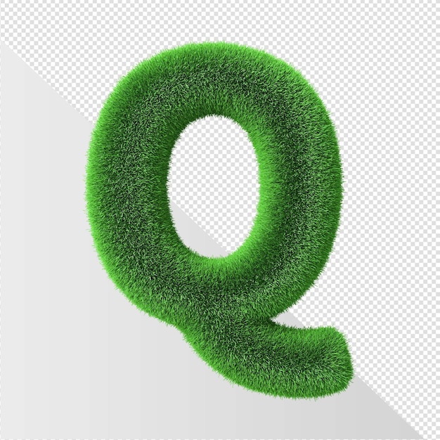 Green letter q with a shadow on a transparent background.