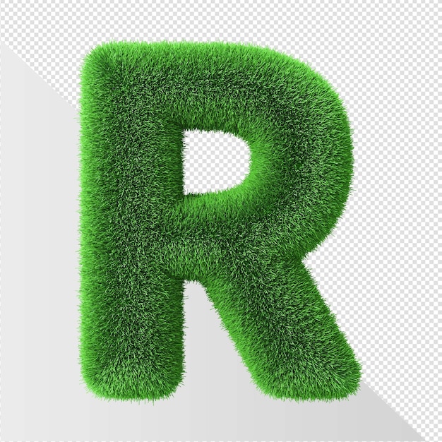 Green letter r with grass on a transparent background