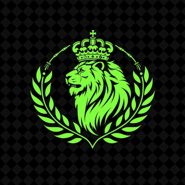 green lion head with a crown in a green frame