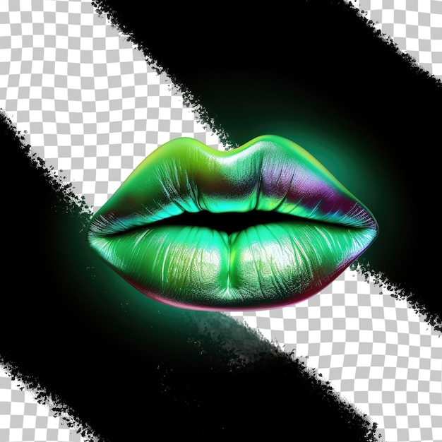 Green lipstick kiss mark on a transparent background Beautiful isolated lips Bright hot kiss imprint Valentine s Day trendy feature