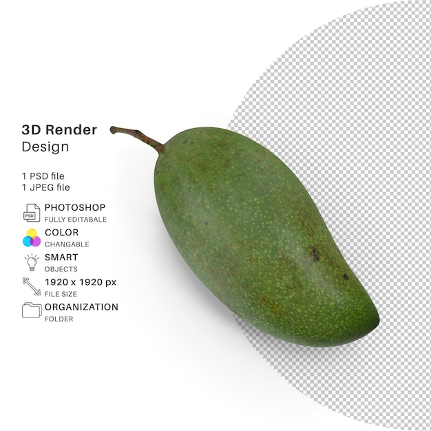 A green mango with the word 3d render on it