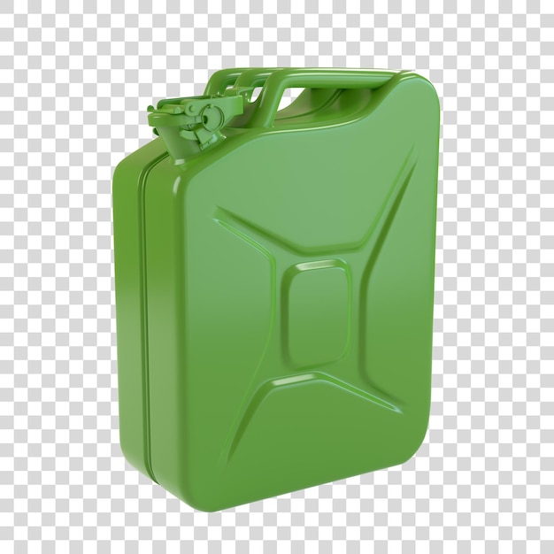 Green metal jerrycan isolated on a white background Canister for gasoline diesel gas 3D render