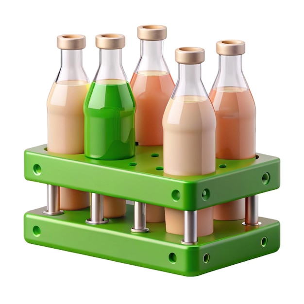 PSD a green metal shelf with bottles of juice on it