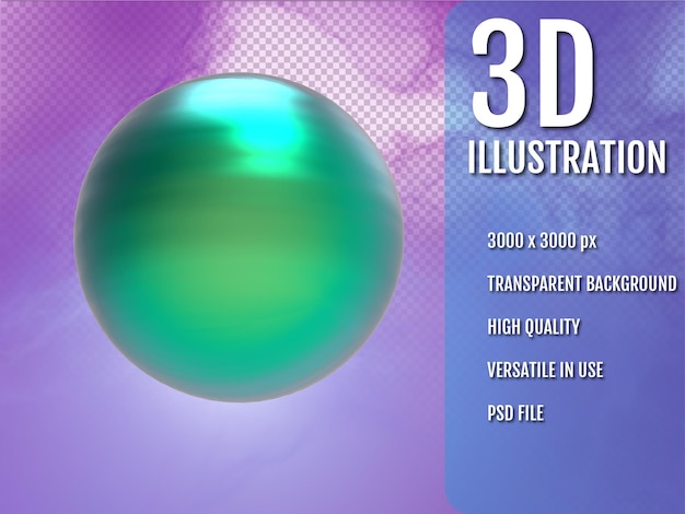 Green metal sphere 3d render