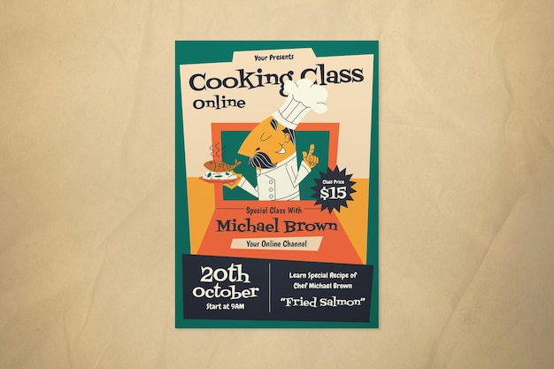 Green Mid Century Online Cooking Class Flyer