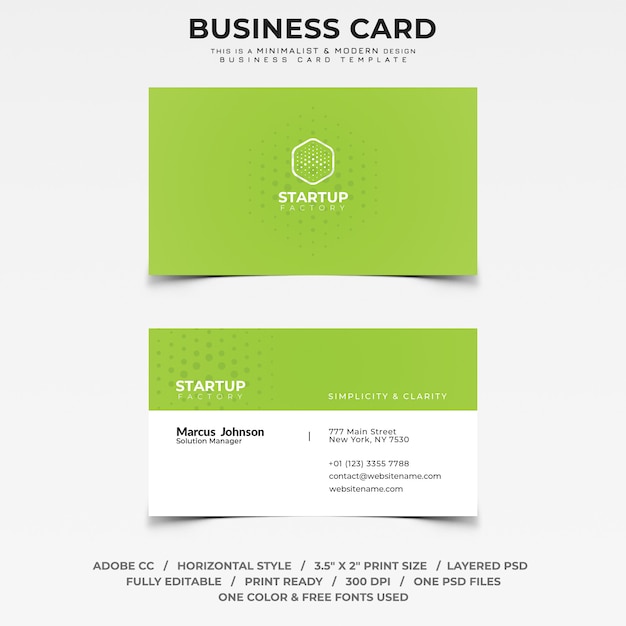 PSD green minimalist and modern business card