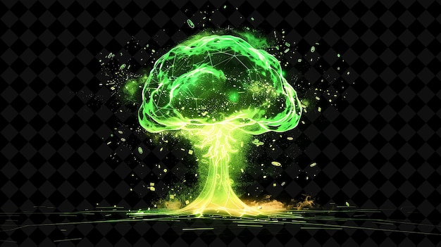 a green mushroom with a green background and a green tree