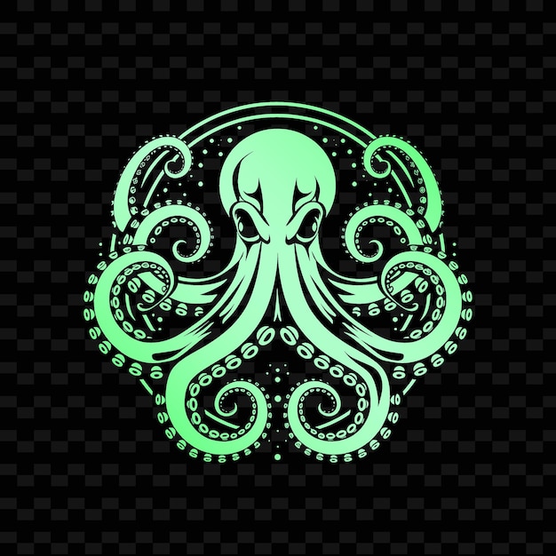 a green octopus with an octopus on a black background