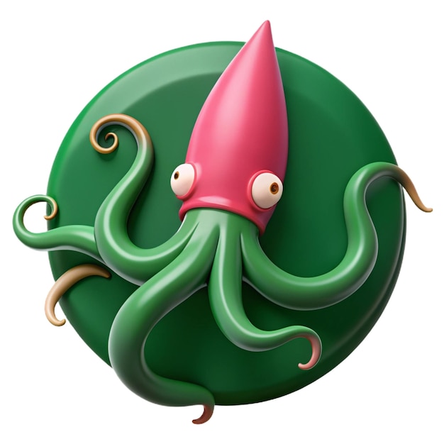 PSD a green octopus with a red hat on it