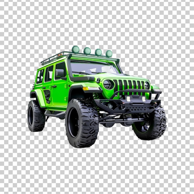 A green offroad vehicle car on a transparent background 3d rendering