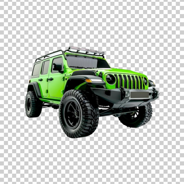 A green offroad vehicle car on a transparent background 3d rendering