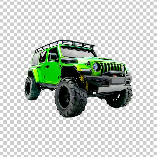 A green offroad vehicle car on a transparent background 3d rendering