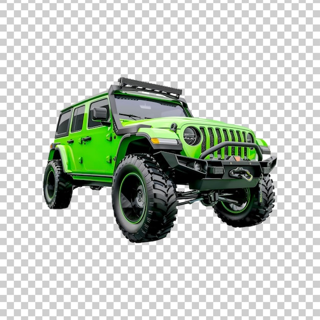 A green offroad vehicle car on a transparent background 3d rendering