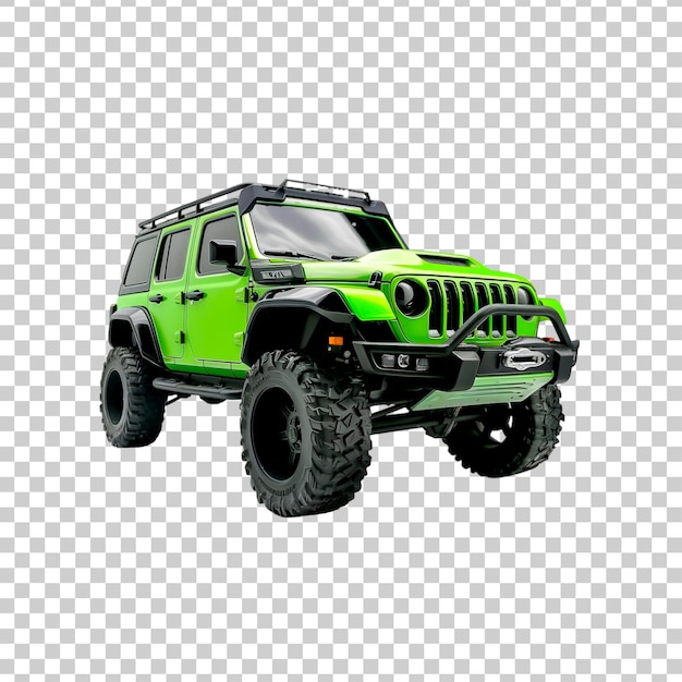 A green offroad vehicle car on a transparent background 3d rendering