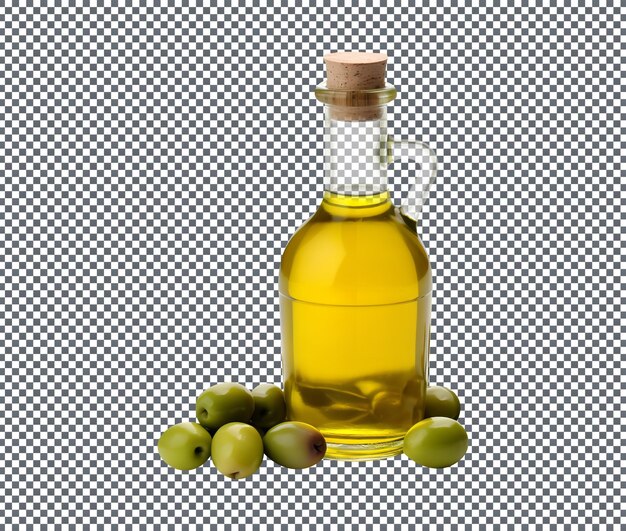 PSD green olive oil in bottle isolated on transparent background