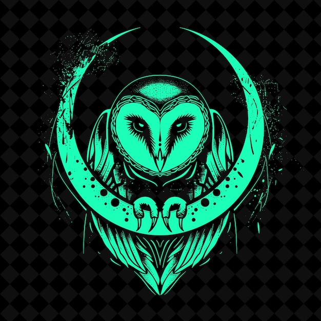 PSD a green owl with a green background with a green moon and black background