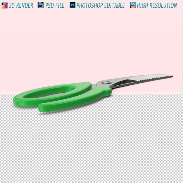 PSD a green pair of scissors is on a pink background