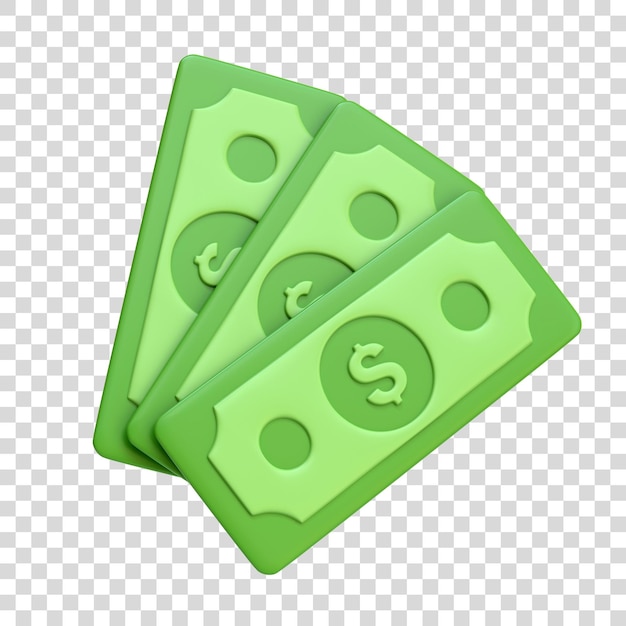 Green paper dollar icon isolated on white background Money and payment concept Minimalist 3D render