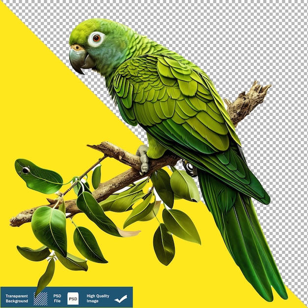 A Green Parrot on a Bunch on transparent Background PNG