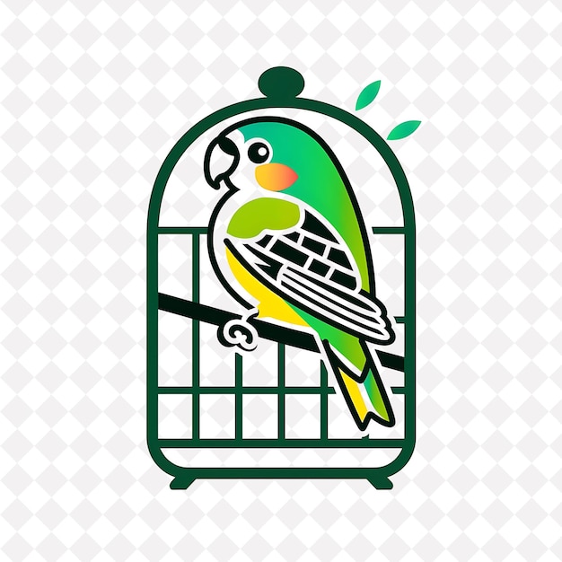 PSD a green parrot sits in a cage with a white background