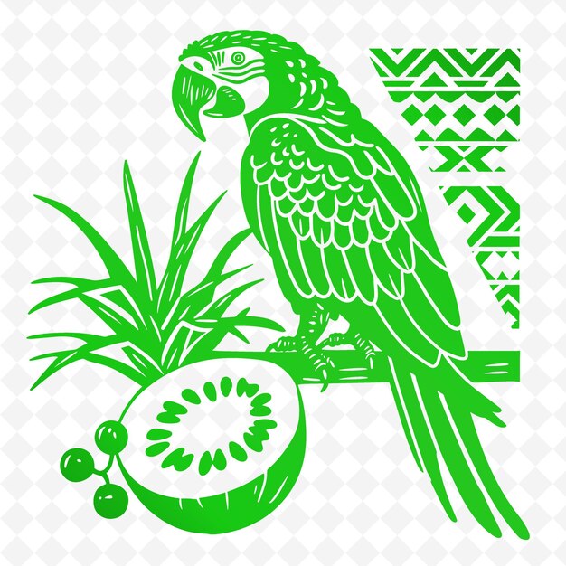 a green parrot with a green background with a design of a bird and a design of the word avocado