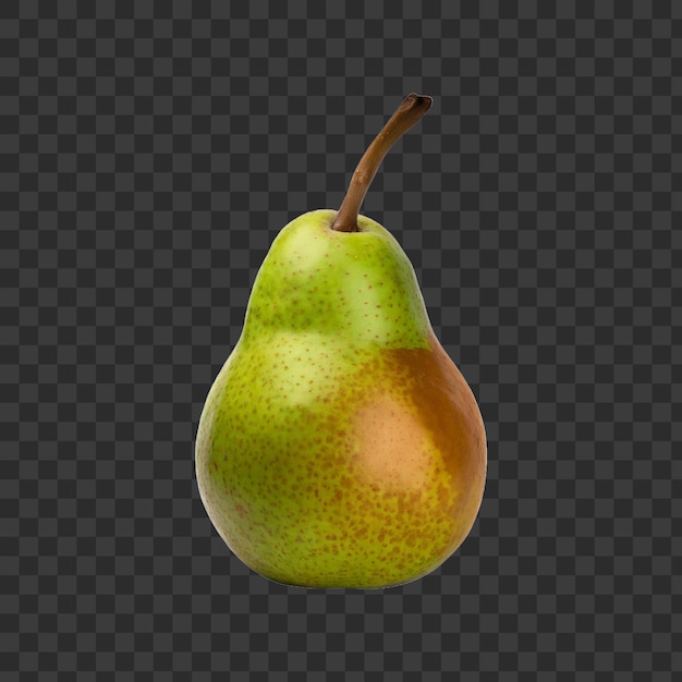 A green pear with a brown stem