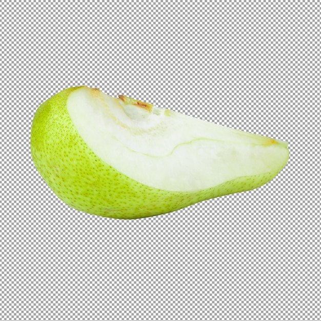 Green pears cut in half and sliced to pieces separately isolated on a transparent background