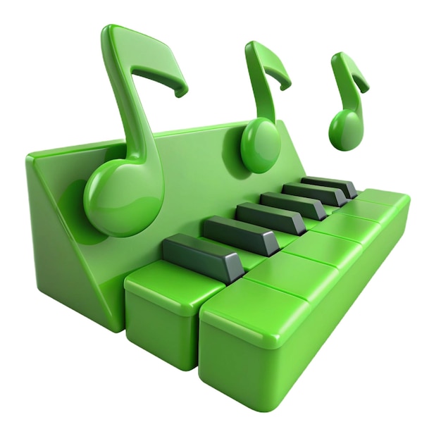 PSD a green piano with music notes on the top of it