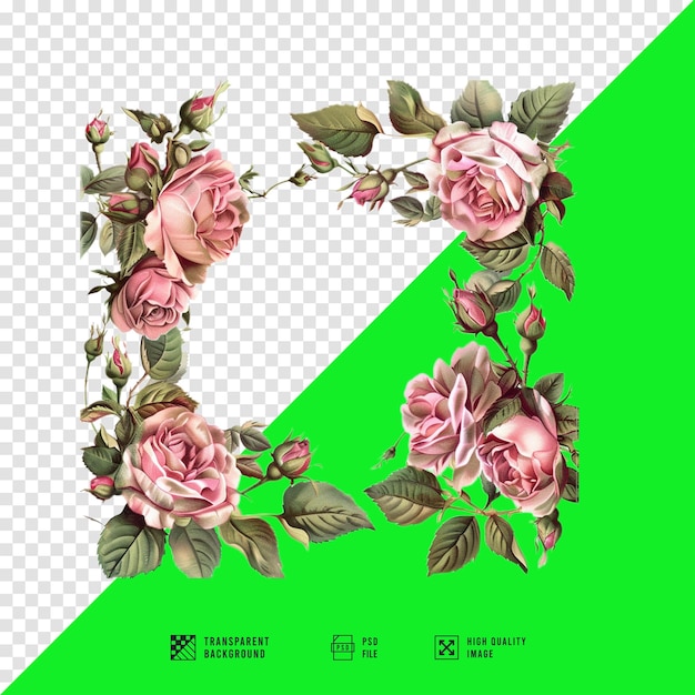 a green and pink picture of roses and leaves