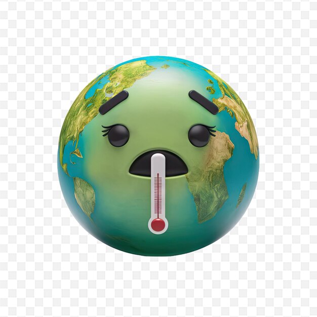 PSD a green planet with a mouth full of thermometer