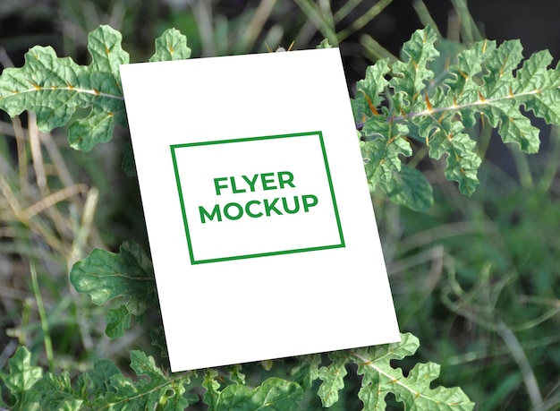 Green plant clean minimal  a4 flyer mockup template with leaves