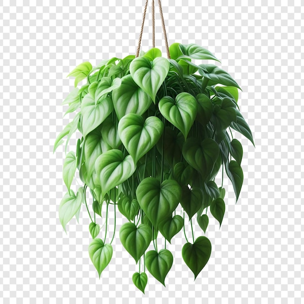 PSD a green plant hanging from a wire with isolated on transparent background