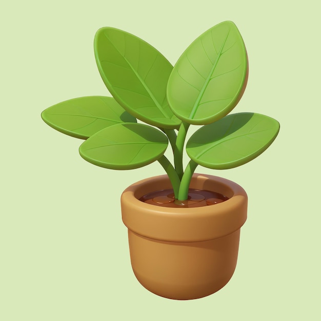 PSD green plant in a pot cartoon illustration