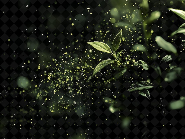 a green plant with a sprig of green leaves on a black background